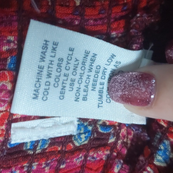 Ladies boho pattern crinkle material wide leg pull on pants w/ drawstring detail - Picture 8 of 8